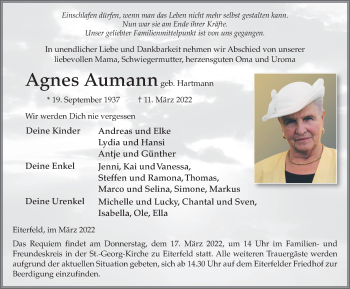 Traueranzeige von Agnes Aumann von FZ