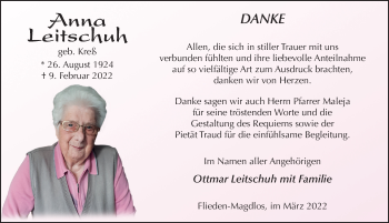 Traueranzeige von Anna Leitschuh von FZ