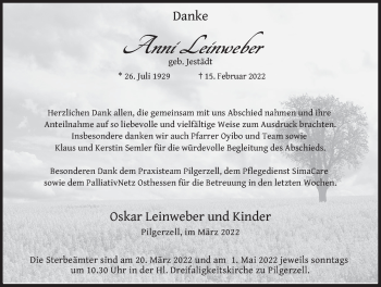 Traueranzeige von Anni Leinweber von FZ