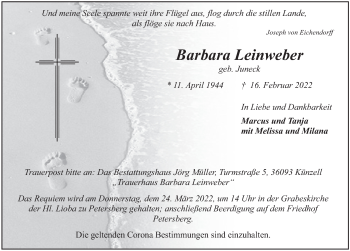 Traueranzeige von Barbara Leinweber von FZ
