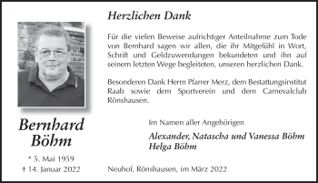 Traueranzeige von Bernhard Böhm von FZ