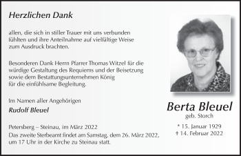 Traueranzeige von Berta Bleuel von FZ