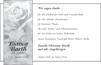 Traueranzeige von Bianca Barth von FZ