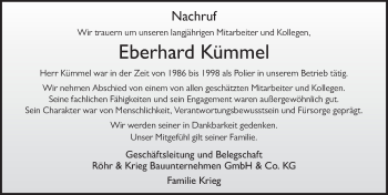 Traueranzeige von Eberhard Kümmel von FZ
