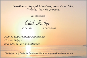 Traueranzeige von Edith Rathje von FZ
