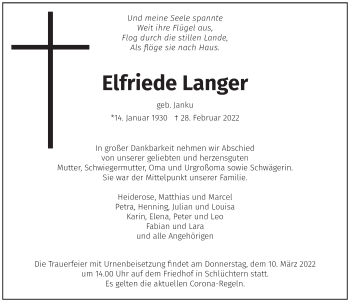 Traueranzeige von Elfriede Langer von FZ