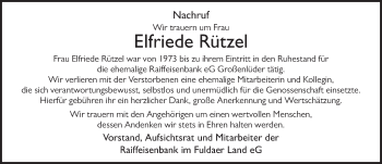 Traueranzeige von Elfriede Rützel von FZ