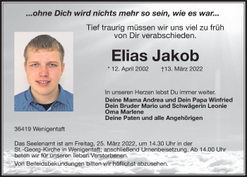 Traueranzeige von Elias Jakob von FZ