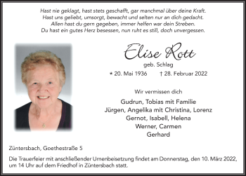 Traueranzeige von Elise Rott von FZ