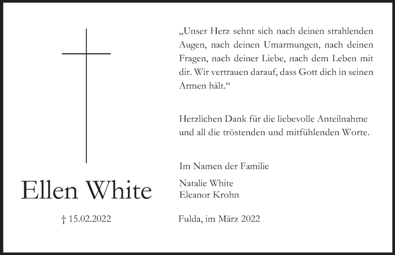  Traueranzeige für Ellen White vom 12.03.2022 aus FZ