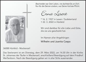 Traueranzeige von Erna Losert von FZ