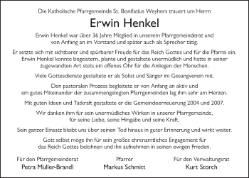 Traueranzeige von Erwin Henkel von FZ
