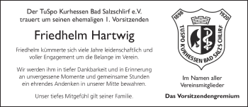 Traueranzeige von Friedhelm Hartwig von FZ