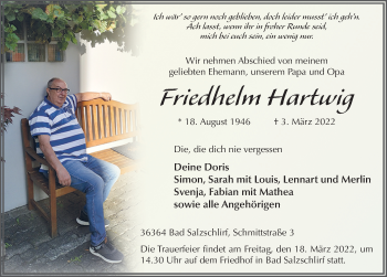 Traueranzeige von Friedhelm Hartwig von FZ