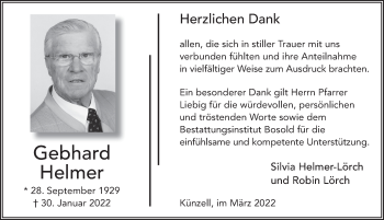 Traueranzeige von Gebhard Helmer von FZ