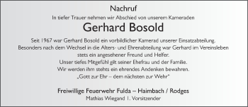 Traueranzeige von Gerhard Bosold von FZ