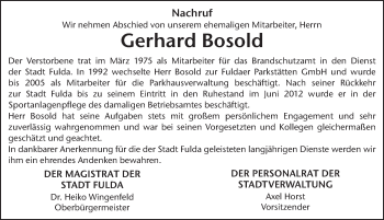 Traueranzeige von Gerhard Bosold von FZ