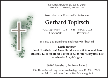 Traueranzeige von Gerhard Topitsch von FZ