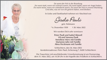 Traueranzeige von Gisela Pauli von FZ
