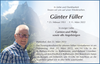 Traueranzeige von Günter Füller von FZ