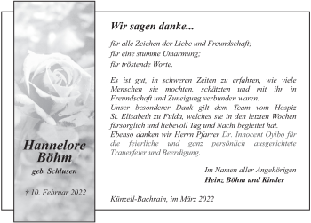 Traueranzeige von Hannelore Böhm von FZ