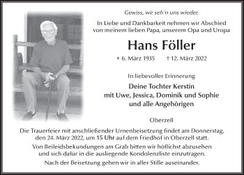 Traueranzeige von Hans Föller von FZ