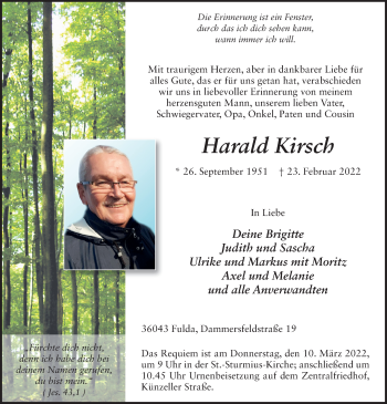 Traueranzeige von Harald Kirsch von FZ
