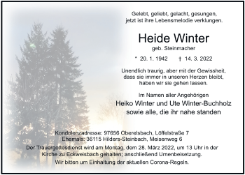 Traueranzeige von Heide Winter von FZ