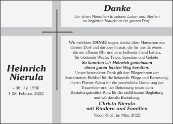 Traueranzeige von Heinrich Nierula von FZ