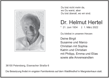 Traueranzeige von Helmut Hertel von FZ