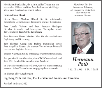 Traueranzeige von Hermann Poth von FZ