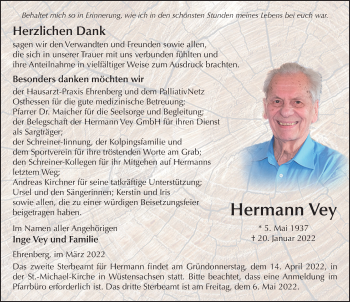 Traueranzeige von Hermann Vey von FZ