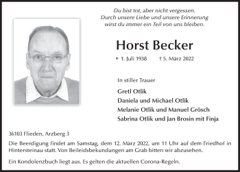 Traueranzeige von Horst Becker von FZ