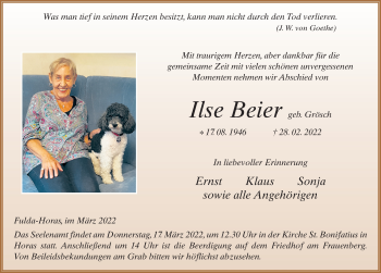 Traueranzeige von Ilse Beier von FZ