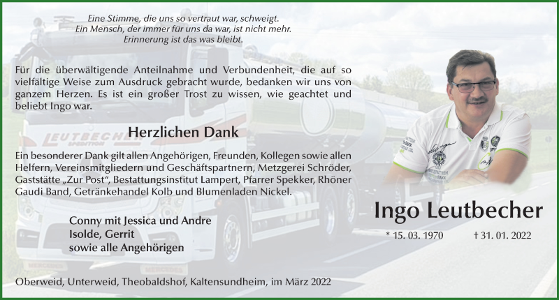  Traueranzeige für Ingo Leutbecher vom 05.03.2022 aus FZ