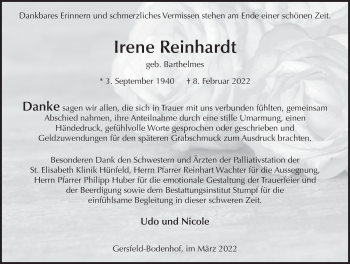 Traueranzeige von Irene Reinhardt von FZ