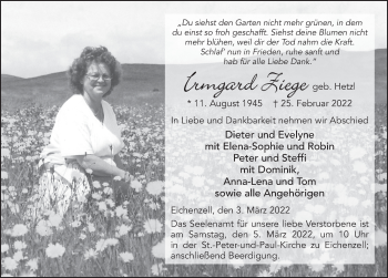 Traueranzeige von Irmgard Ziege von FZ