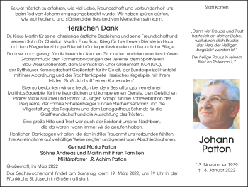 Traueranzeige von Johann Patton von FZ