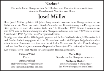 Traueranzeige von Josef Müller von FZ