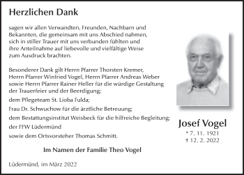 Traueranzeige von Josef Vogel von FZ