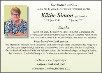 Traueranzeige von Käthe Simon von FZ