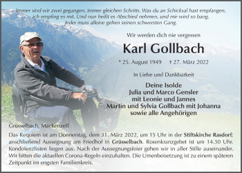Traueranzeige von Karl Gollbach von FZ