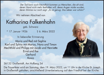 Traueranzeige von Katharina Falkenhahn von FZ
