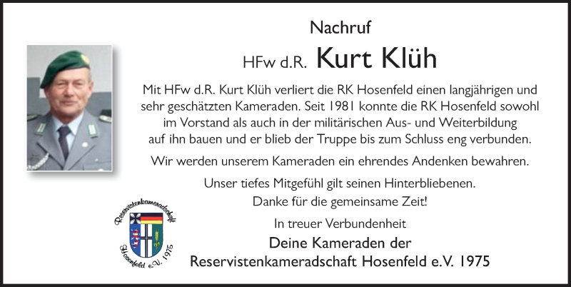  Traueranzeige für Kurt Klüh vom 01.03.2022 aus FZ
