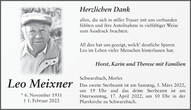  Traueranzeige für Leo Meixner vom 03.03.2022 aus FZ