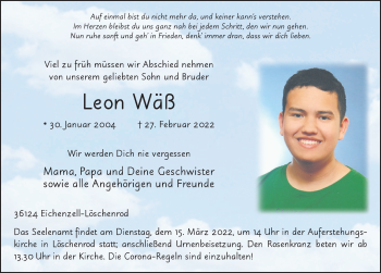 Traueranzeige von Leon Wäß von FZ