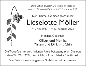 Traueranzeige von Lieselotte Möller von FZ