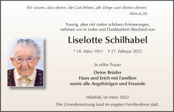 Traueranzeige von Liselotte Schilhabel von FZ