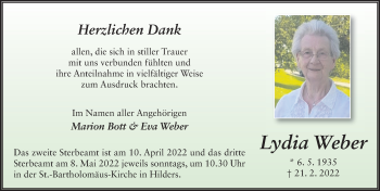 Traueranzeige von Lydia Weber von FZ