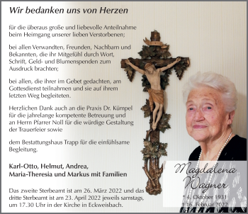Traueranzeige von Magdalena Wagner von FZ